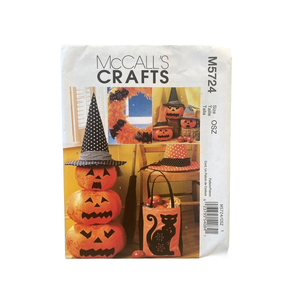 McCall's Crafts M5724 Halloween Decor One Size Witch Hats Pumpkins Tote Bag